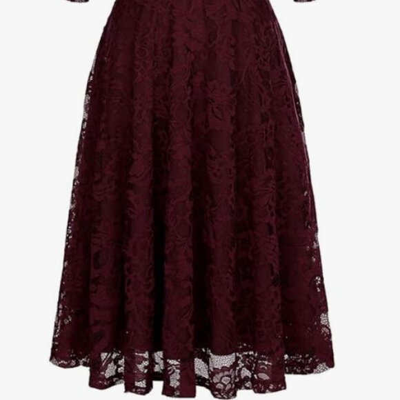 Dressystar Women's Long Sleeve Lace Wedding Guest Dress burgundy - Picture 2 of 2